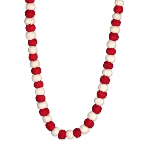 Alternate image for Christmas Tree Wool Felt Garland in Red and Ivory Shades Holiday Pompoms