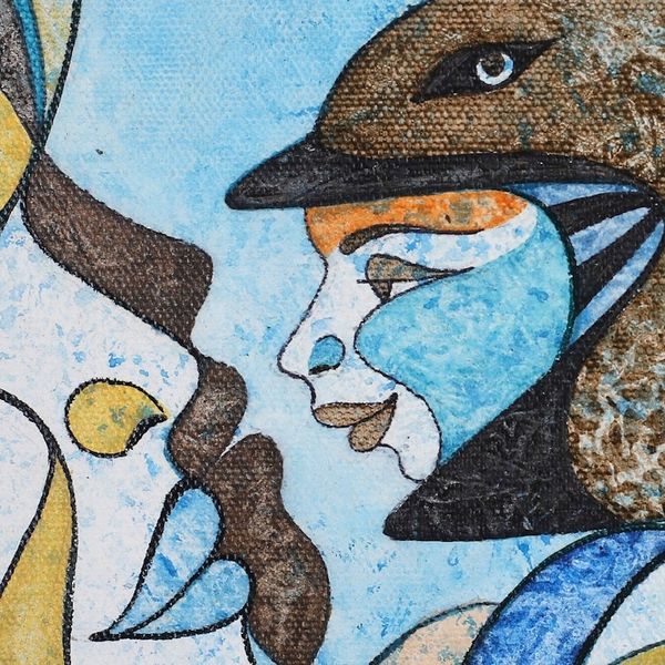 Alternate image for Blue-Toned Acrylic on Canvas Painting of Matsya from India Celestial Matsya