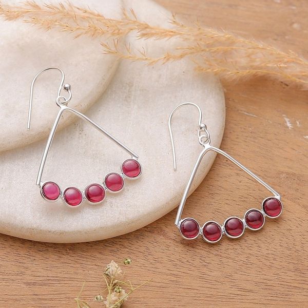 Alternate image for Modern Silver Dangle Earrings with Garnet Cluster Accents Fiery Clusters