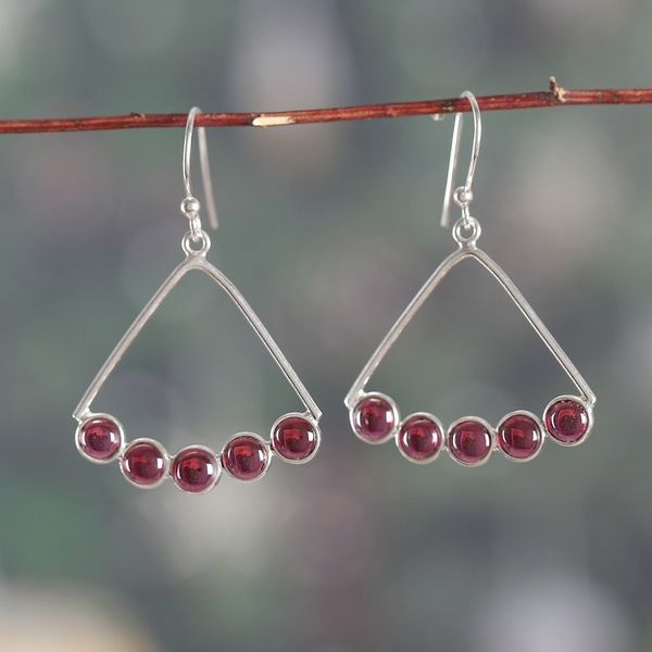 Alternate image for Modern Silver Dangle Earrings with Garnet Cluster Accents Fiery Clusters