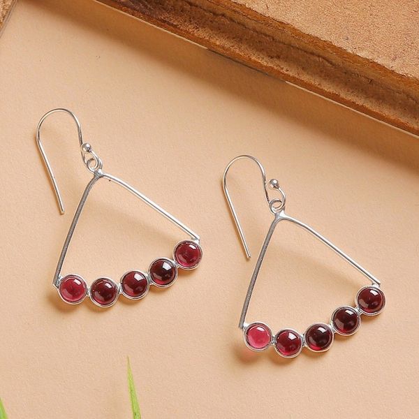 Alternate image for Modern Silver Dangle Earrings with Garnet Cluster Accents Fiery Clusters