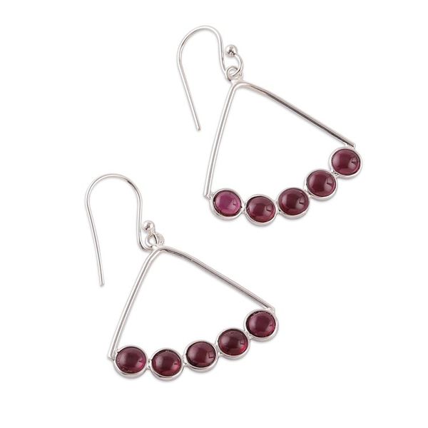 Alternate image for Modern Silver Dangle Earrings with Garnet Cluster Accents Fiery Clusters
