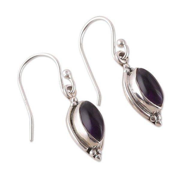 Alternate image for Silver Dangle Earrings with Marquise-Shaped Amethyst Stones Purple Flare