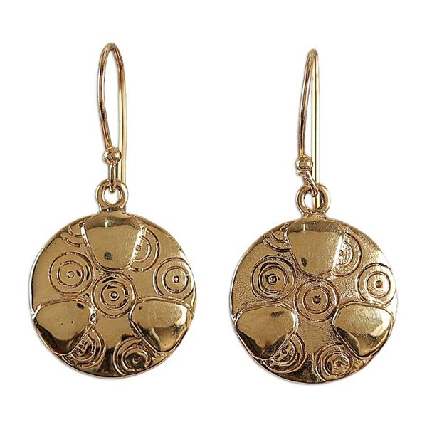 Alternate image for Brass Dangle Earrings with Engraved Patterns from India Symphony of Balance