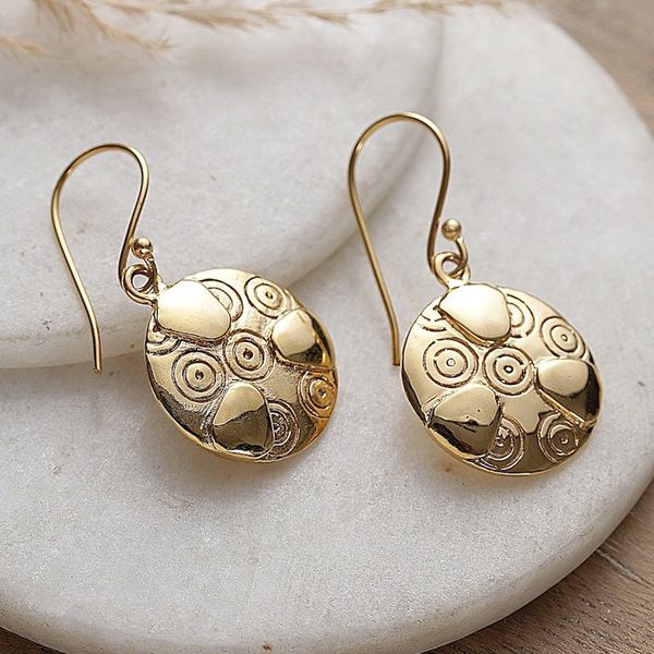 Alternate image for Brass Dangle Earrings with Engraved Patterns from India Symphony of Balance
