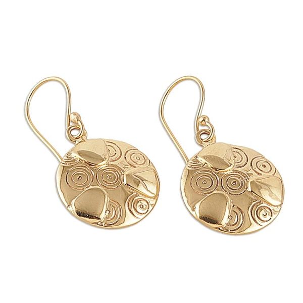 Alternate image for Brass Dangle Earrings with Engraved Patterns from India Symphony of Balance
