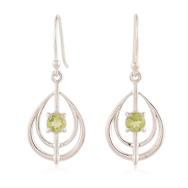 Alternate image for Silver Dangle Earrings with Faceted Round Peridot Gemstones Sublime Green