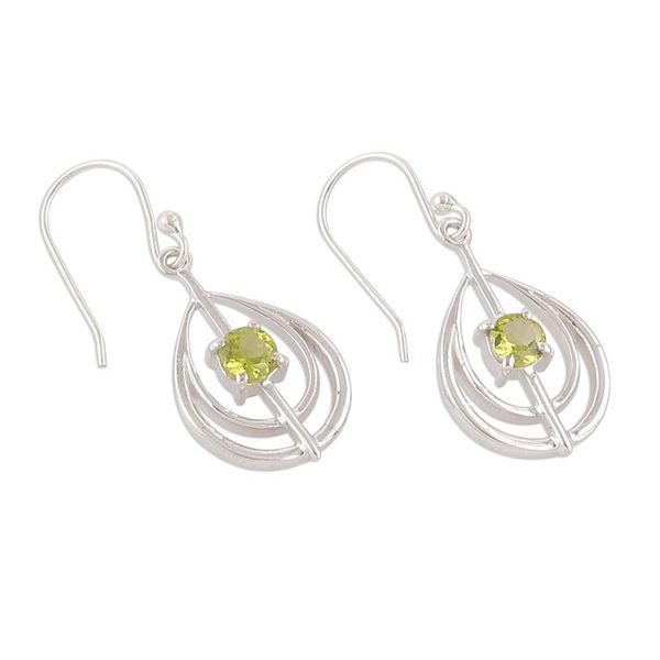 Alternate image for Silver Dangle Earrings with Faceted Round Peridot Gemstones Sublime Green