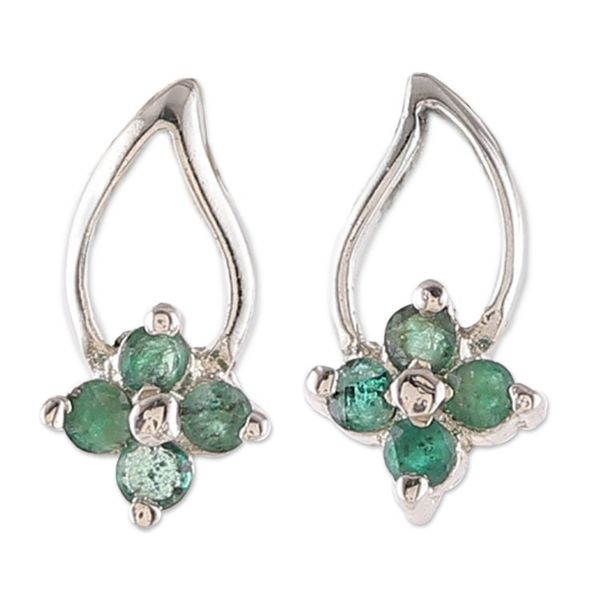 Alternate image for Floral Sterling Silver Drop Earrings with Emerald Gemstones Spring of Glamour