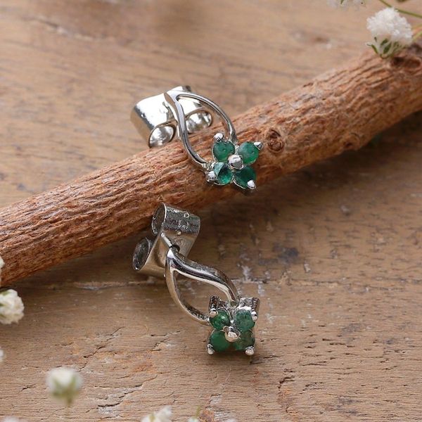 Alternate image for Floral Sterling Silver Drop Earrings with Emerald Gemstones Spring of Glamour