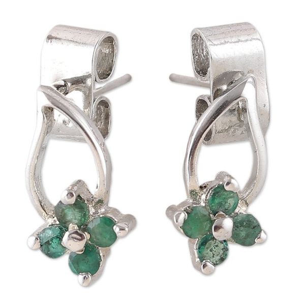 Alternate image for Floral Sterling Silver Drop Earrings with Emerald Gemstones Spring of Glamour
