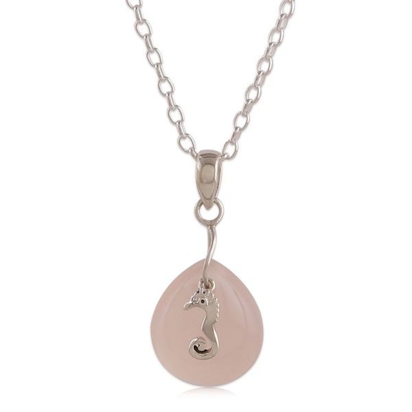 Alternate image for Seahorse-Themed Drop-Shaped Pink Chalcedony Pendant Necklace Serene Tides