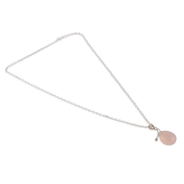 Alternate image for Seahorse-Themed Drop-Shaped Pink Chalcedony Pendant Necklace Serene Tides