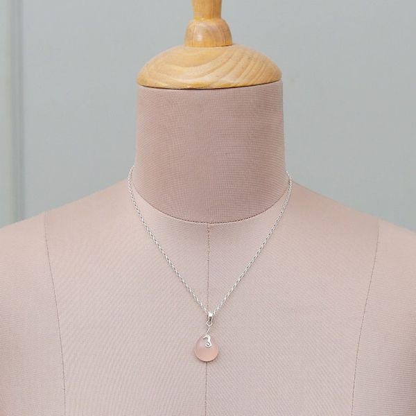 Alternate image for Seahorse-Themed Drop-Shaped Pink Chalcedony Pendant Necklace Serene Tides