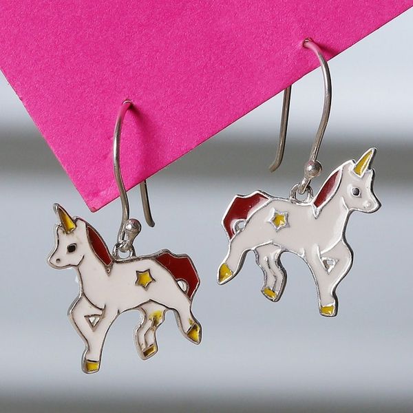 Alternate image for Fantasy-Themed Enamel Sterling Silver Unicorn Dangle Earring Unicorn Spell