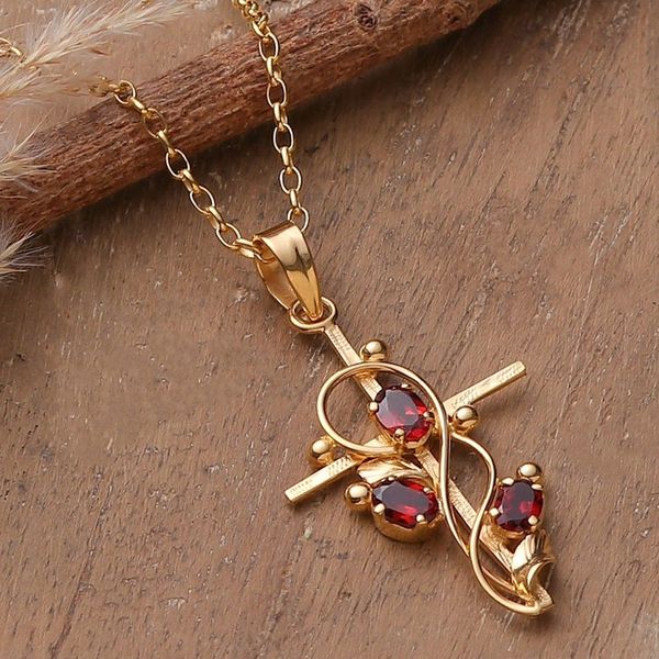 Alternate image for 1-Carat Garnet Cross Pendant Necklace with 22k Gold Plating Glory of the Crimson Trinity