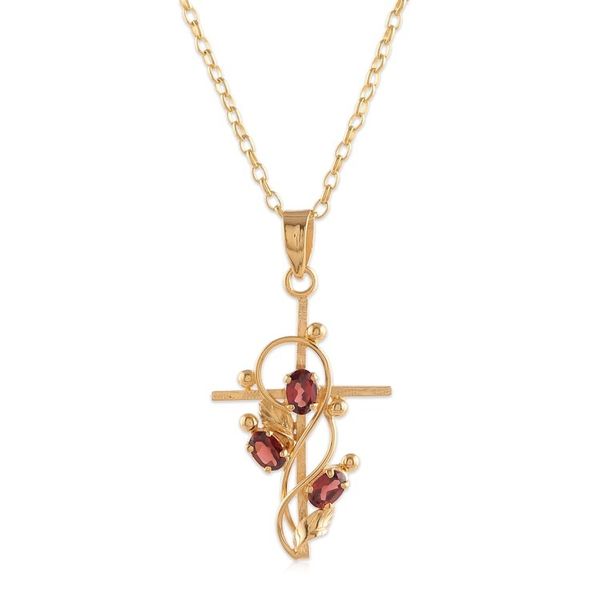 Alternate image for 1-Carat Garnet Cross Pendant Necklace with 22k Gold Plating Glory of the Crimson Trinity