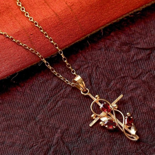 Alternate image for 1-Carat Garnet Cross Pendant Necklace with 22k Gold Plating Glory of the Crimson Trinity