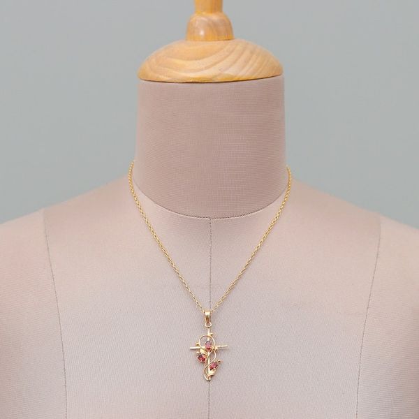 Alternate image for 1-Carat Garnet Cross Pendant Necklace with 22k Gold Plating Glory of the Crimson Trinity