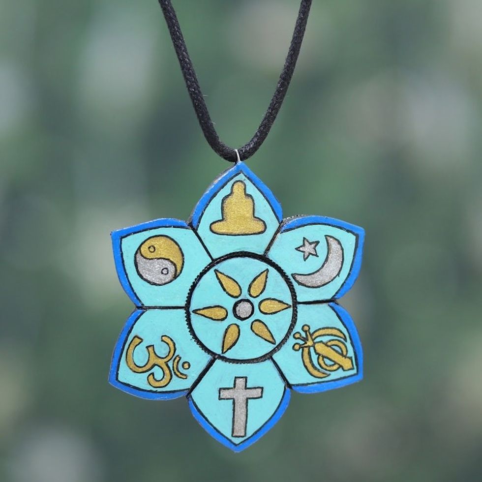 Peace-Statement Hand-Painted Floral Ceramic Pendant Necklace 'United in Diversity'