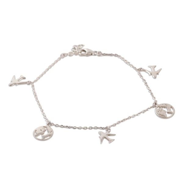 Alternate image for High-Polished Travel-Themed Sterling Silver Charm Bracelet Exotic Travel