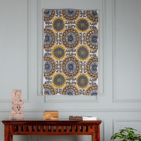 Alternate image for Chain-Stitched Wool Tapestry with Kashmir Floral Pattern Kashmir Utopia