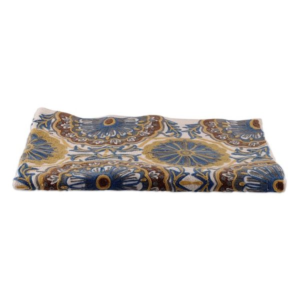 Alternate image for Chain-Stitched Wool Tapestry with Kashmir Floral Pattern Kashmir Utopia