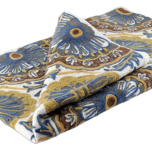 Alternate image for Chain-Stitched Wool Tapestry with Kashmir Floral Pattern Kashmir Utopia