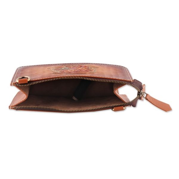 Alternate image for Hand-Tooled Floral Leather Sling Bag with Removable Strap Circle of Blossoms