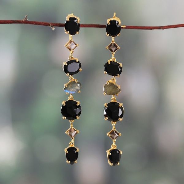 Alternate image for 21-Carat Faceted Multi-Gemstone Gold-Plated Dangle Earrings Victorious Darkness