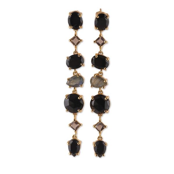 Alternate image for 21-Carat Faceted Multi-Gemstone Gold-Plated Dangle Earrings Victorious Darkness