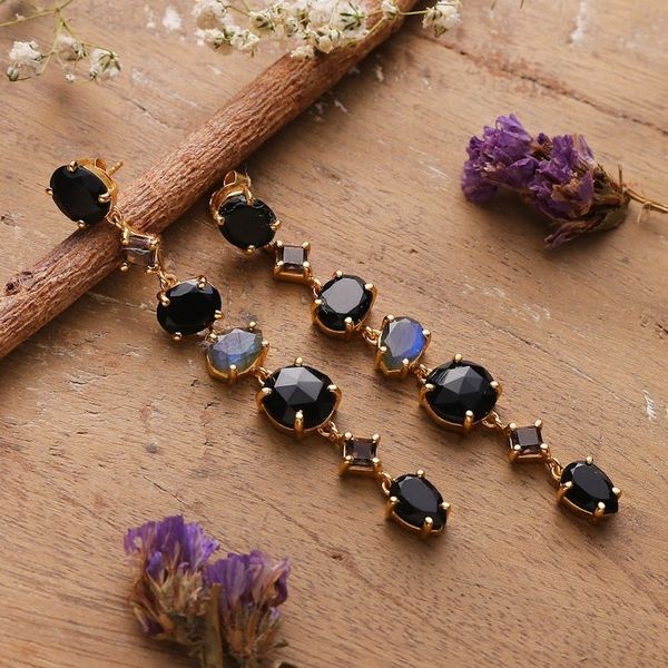 Alternate image for 21-Carat Faceted Multi-Gemstone Gold-Plated Dangle Earrings Victorious Darkness