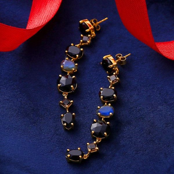 Alternate image for 21-Carat Faceted Multi-Gemstone Gold-Plated Dangle Earrings Victorious Darkness