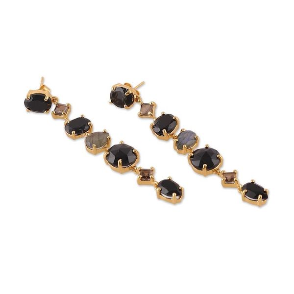 Alternate image for 21-Carat Faceted Multi-Gemstone Gold-Plated Dangle Earrings Victorious Darkness