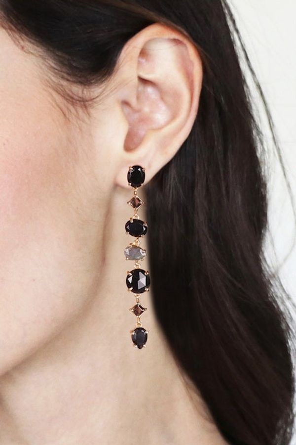 Alternate image for 21-Carat Faceted Multi-Gemstone Gold-Plated Dangle Earrings Victorious Darkness
