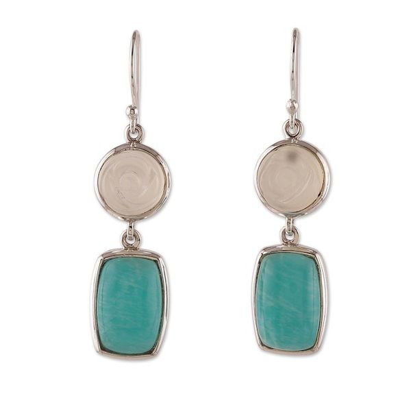 Alternate image for Modern Geometric Amazonite Agate Silver Dangle Earrings Morning Sea
