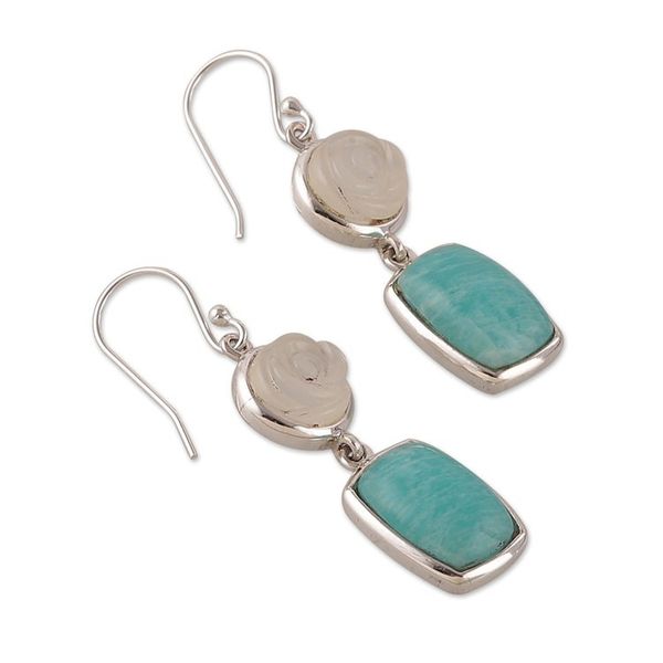 Alternate image for Modern Geometric Amazonite Agate Silver Dangle Earrings Morning Sea