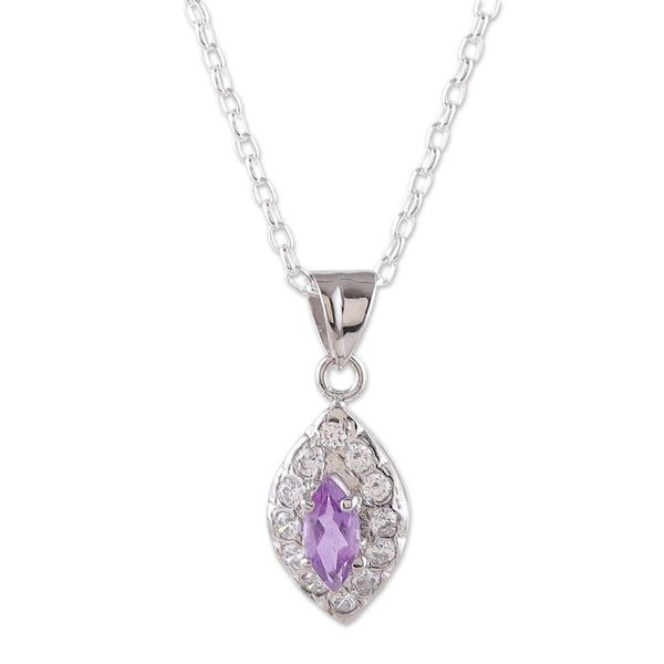 Alternate image for Leaf-Themed Rhodium-Plated 1-Carat Amethyst Pendant Necklace Leaf of Wisdom