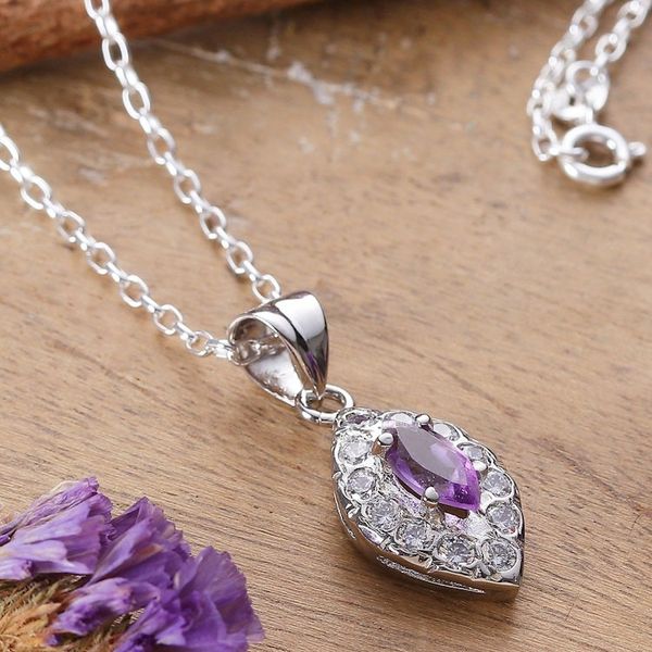 Alternate image for Leaf-Themed Rhodium-Plated 1-Carat Amethyst Pendant Necklace Leaf of Wisdom