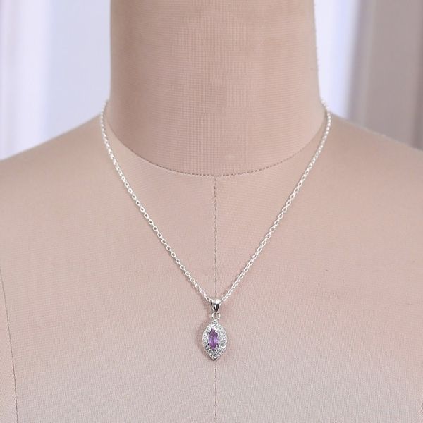 Alternate image for Leaf-Themed Rhodium-Plated 1-Carat Amethyst Pendant Necklace Leaf of Wisdom