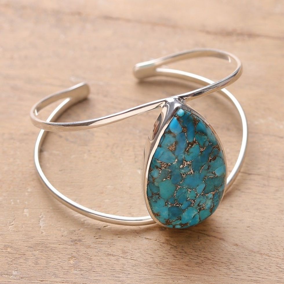 Ocean-Inspired Minimalist Composite Turquoise Cuff Bracelet 'Sea Teardrop'