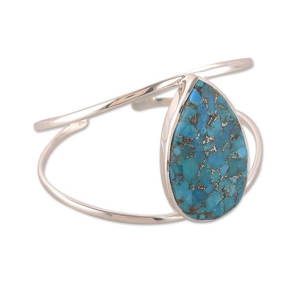Alternate image for Ocean-Inspired Minimalist Composite Turquoise Cuff Bracelet Sea Teardrop