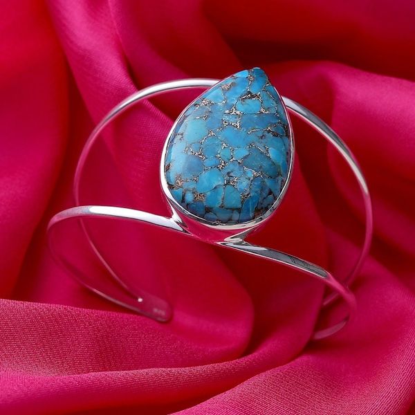 Alternate image for Ocean-Inspired Minimalist Composite Turquoise Cuff Bracelet Sea Teardrop