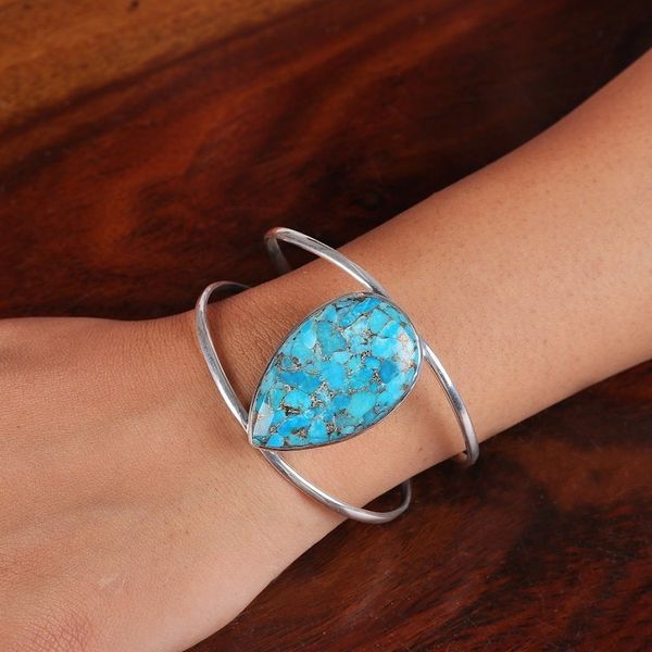 Alternate image for Ocean-Inspired Minimalist Composite Turquoise Cuff Bracelet Sea Teardrop