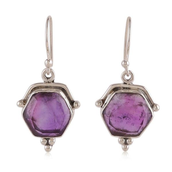 Alternate image for Checkerboard-Shaped 5-Carat Faceted Amethyst Dangle Earrings Wise Checkerboard