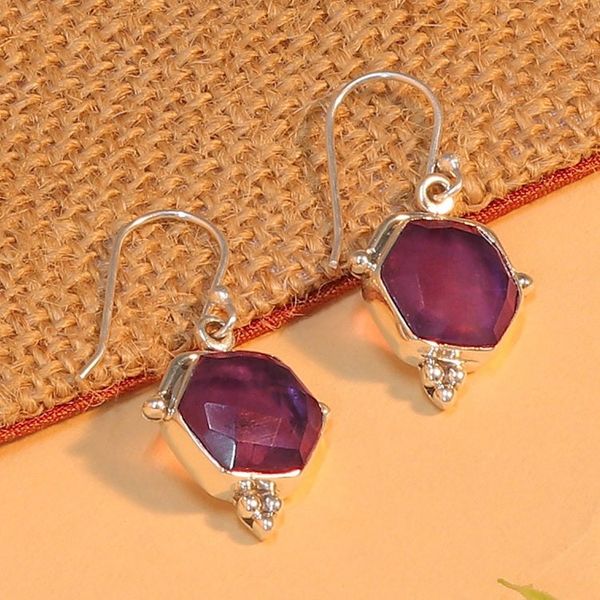 Alternate image for Checkerboard-Shaped 5-Carat Faceted Amethyst Dangle Earrings Wise Checkerboard