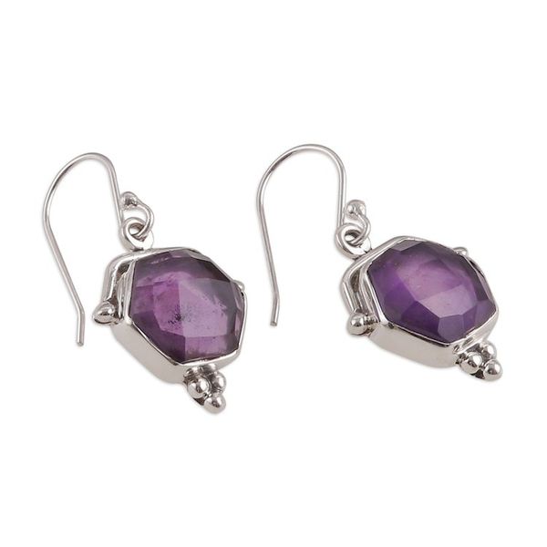 Alternate image for Checkerboard-Shaped 5-Carat Faceted Amethyst Dangle Earrings Wise Checkerboard