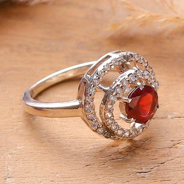 Alternate image for Rhodium-Plated Garnet Cocktail Ring with Cubic Zirconia Spirited Sparkle
