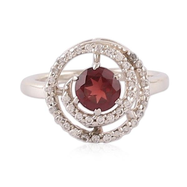 Alternate image for Rhodium-Plated Garnet Cocktail Ring with Cubic Zirconia Spirited Sparkle