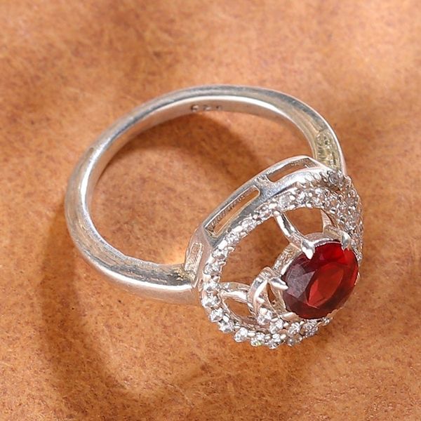 Alternate image for Rhodium-Plated Garnet Cocktail Ring with Cubic Zirconia Spirited Sparkle